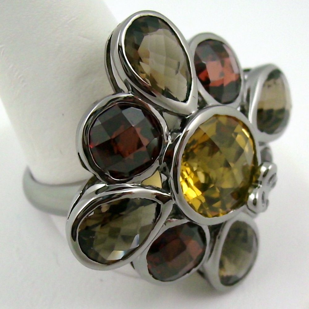 Sima K 13.55ct Honey Quartz & Gemstone Flower Ring - Picture 2 of 8